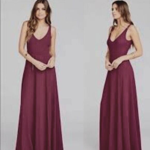 Show Me Your Mumu Jenn Maxi Dress Merlot Fitted Bodice Deep Neckline - Picture 12 of 16